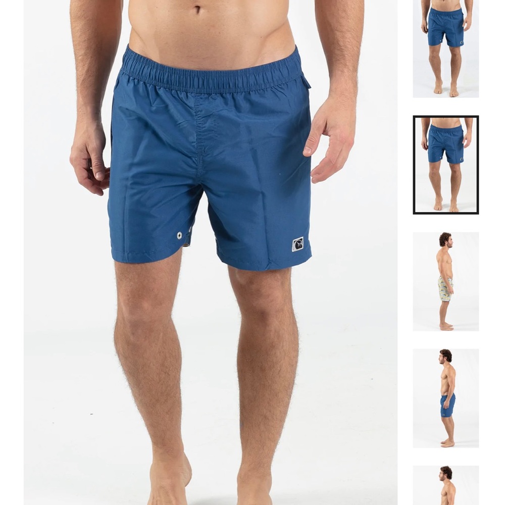 Men WAVE LIFE size M medium swim reversible solid blue and tuna print short